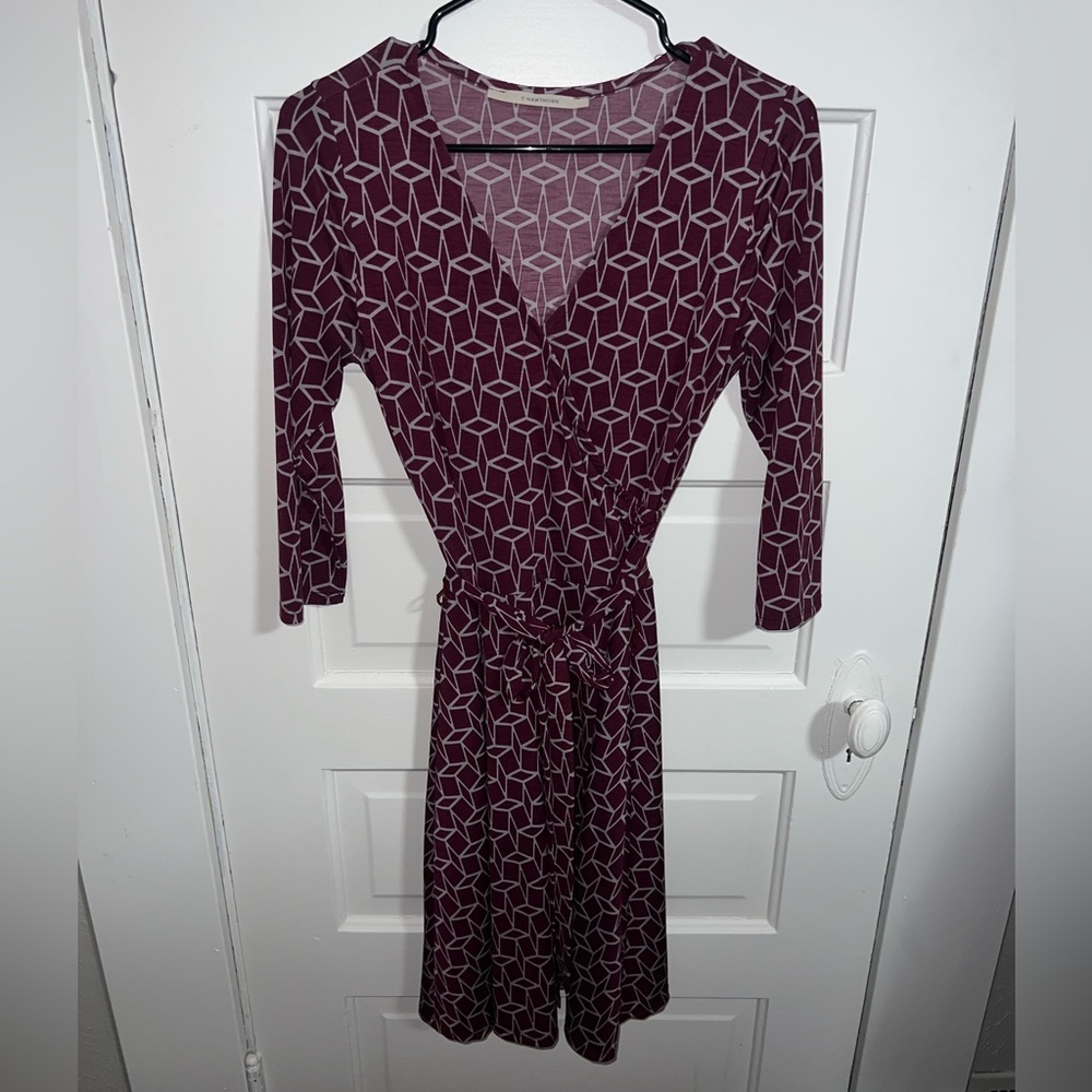 Burgundy and cream tie waist dress size medium